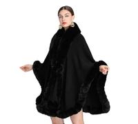 THERIM Poncho d'hiver en Fourrure pour Femmes Cape de Luxe en Fausse Fourrure Cardigan Chaud Cape Mi-Longue Enveloppes de Mariage,Noir,One Size