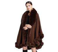 THERIM Poncho d'hiver en Fourrure pour Femmes Cape de Luxe en Fausse Fourrure Cardigan Chaud Cape Mi-Longue Enveloppes de Mariage,café,One Size