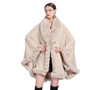 THERIM Poncho d'hiver en Fourrure pour Femmes Cape de Luxe en Fausse Fourrure Cardigan Chaud Cape Mi-Longue Enveloppes de Mariage,Beige,One Size