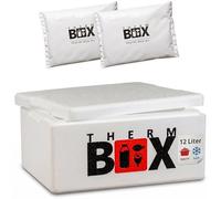 THERM BOX boîte en polystyrène 12W avec 2X Bloc réfrigérant pour glacière 12L Dimensions intérieures: 33,5x23,x15cm boîte de Transport conteneur Isotherme réutilisable