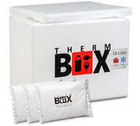 THERM BOX boîte en polystyrène 19W avec 3X Bloc réfrigérant pour glacière 19,4L Dimensions intérieures: 33,5x23,5x27cm boîte de Transport conteneur Isotherme réutilisable