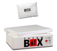 THERM BOX Boîte isotherme en polystyrène 7 W - 7 l - Avec 1 bloc réfrigérant en gel - Dimensions intérieures : 33,5 x 23,5 x 9 cm - Épaisseur de paroi : 3 cm - Boîte isotherme réutilisable