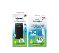 THERMACELL 1 Diffuseur Répulsif Anti Moustiques - 15m² - 24h - Noir | Sans Fil, Extérieur, Jardin, Terrasse, Piscine 1 Recharge Durée 24h - Inodore - 2 Cartouches + 6 Plaquettes THNATNOIRRECH12