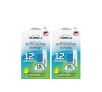 THERMACELL 2 Recharges Répulsives Anti Moustiques - Protection Efficace 15m²- Compatible avec Diffuseurs, Nomades et Lanternes - Durée 24h - 2 Cartouche Gaz + 6 plaquettes