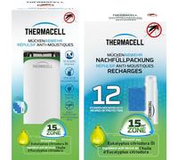THERMACELL Diffuseur Répulsif Anti Moustiques & Moustiques Tigres - Extérieur - Sans Fil Nomade - Zone de Protection 15m² - Effet Rapide - Inodore - Durée 24h - 2 Cartouche Gaz + 6 Plaquettes - Blanc