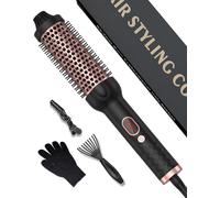 Thermal Brush Brosse thermique 3 en 1 38 mm - Brosse à boucler thermique ionique 120-210 °C - Double tension pour le voyage - Augmentez le volume des cheveux - Brosse à lisser - Fer à friser - Noir