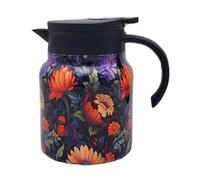 Thermal Coffee Carafe - 1000ml Stainless Steel Floral Tea Kettle with PP Handle | Red, Green, Violet, Pink, Orange Colors, Cute Tea Infuser Kettle for Hot Liquids