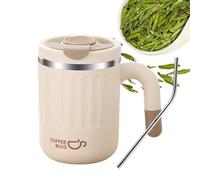 Thermal Coffee Cup, 480ml Stainless Steel Insulated Travel Water Bottle, Leak-Proof Portable Cup for Camping Workplace Home, Handle and Lid Design