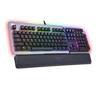 Thermaltake Argent K5 RGB Clavier de jeu (interrupteur bleu), aluminium et design épuré en titane, 16,8 millions de couleurs RVB, anti-ghosting, repose-poignet magnétique en cuir synthétique,