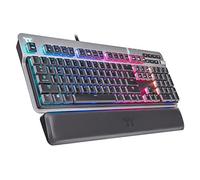 Thermaltake Argent K6 RGB Clavier de jeu mécanique à profil bas Cherry MX Rouge, plaque supérieure Alumiunm, bouton multi-fonctions, repose-poignet, GKB-KB6-LRSRUS-01