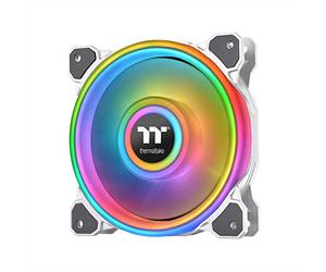 Thermaltake Riing 100-PL12SW-C Quad 120 mm 16,8 millions de couleurs RVB (Alexa, Razer Chroma) Logiciel 4 anneaux lumineux 54 LED 9 pales Roulement hydraulique Blanc Boîtier/Ventilateur de