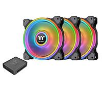 Thermaltake Riing CL-F089-PL14SW-B Lot de 3 quads, 140 mm, 16,8 millions de couleurs RVB (Alexa, Razer Chroma), 4 anneaux lumineux, 54 LED adressables, 9 pales, ventilateur de radiateur, boîtier de