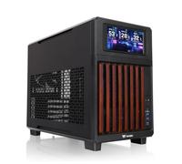 Thermaltake TR200 WS ; écran LCD 6 pouces préinstallé ; micro châssis ; bordure avant en bois ; support mATX/mITX ; support de radiateur 360 mm ; dégagement du GPU 365 mm ; support de baie de 13,34 cm
