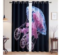 Thermique Opaque Rideau Isolant et Anti Froid et Chaleur Aquarelle Fantastique Méduses Rideau Occultant pour Salon Chambre Séparation, Couleur, 140L x 180H cm, 2 Panneaux