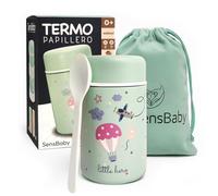 Thermo Bebe Repas - Thermo repas bebe 400ml en acier inoxydable, Garde chaud 12h / froid 24h, Cuillère et sac inclus, Idéal sortie, crèche, voyage, Pot isotherme bebe étanche et sans odeur (Vert)