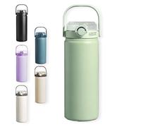 Thermo Bouteille En Acier Inoxydable, Avec Paille Et Poignée, Gourde Isotherme Isolé Sous Vide, Haute Capacité Pour Boissons Chaudes Ou Froides (Vert,1200ml)