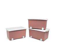 THERMOBABY - Coffre de rangement PLAYBOX - MEDIUM 26 L - Lot de 3 Boites de Rangement - Caisse de Rangement en Plastique avec Couvercle - Clips de Fermeture - Poignée - Empilable - Rose