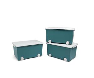 Thermobaby - Coffre de rangement PLAYBOX - MEDIUM 26 L - Lot de 3 Boites de Rangement - Caisse de Rangement en Plastique avec Couvercle - Clips de Fermeture - Poignée - Empilable - Vert Azur