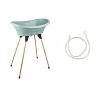 THERMOBABY - Kit Baignoire Bébé - Vasco - Baignoire, Pied En Bois & Tuyau De Vidange - Innovation Brevetée - Pliable & Stable - Peut Accueillir Un Transat De Bain - Fabriqué En France - Vert Sauge