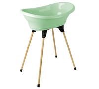 THERMOBABY - Kit Baignoire Bébé - Vasco - Baignoire, Pied En Bois & Tuyau De Vidange - Innovation Brevetée - Pliable & Stable - Peut Accueillir Un Transat De Bain - Fabriqué En France - Vert Céladon