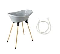 THERMOBABY - Kit Baignoire Bébé - Vasco - Baignoire, Pied En Bois & Tuyau De Vidange - Innovation Brevetée - Pliable & Stable - Peut Accueillir Un Transat De Bain - Fabriqué En France - Gris Charme