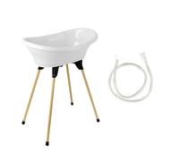 Thermobaby Kit baignoire bébé Vasco – Pliable, pied en bois & tuyau vidange – Blanc Muguet