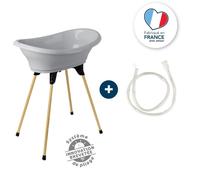 Thermobaby – Kit baignoire bébé Vasco – Pliable, pied en bois et tuyau de vidange, Gris Charme