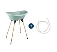 THERMOBABY - Kit baignoire VASCO + pied + tuyau de vidange - Vert Sauge | Pied en bois pliable pour un gain de place. Vidange facile sans effort. Fabriqué en France.