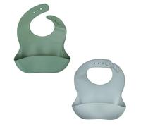 THERMOBABY - Lot De 2 Bavoirs En Silicone Souple Pour Bébé Avec Poche De Récupération - Réglables & Faciles À Nettoyer - Idéal Pour Les Repas, Pratique et Étanche (Gris Charme & Vert Cactus)