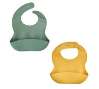 Thermobaby - Lot De 2 Bavoirs En Silicone Souple Pour Bébé Avec Poche De Récupération - Réglables & Faciles À Nettoyer - Idéal Pour Les Repas, Pratique et Étanche (Vert Cactus & Jaune Miel)