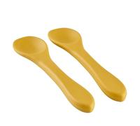 THERMOBABY - Lot De 2 Cuillères En Silicone Pour Bébé - Cuillères Bébé/Enfant 1er Âge - Dès 4 mois, Souple - Bout Arrondi - Manche long et Ergonomique - Jaune Miel