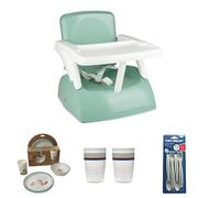Thermobaby Lot Repas Bébé : Rehausseur Chaise Pliable GUSTO 2en1 + Coffret Vaisselle Micro-ondes + 10 Boîtes Conservation 250ml + 4 Cuillères
