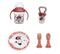 THERMOBABY Pack Repas 1er Âge Minnie - Grignoteur - Set de 2 Couvert Silicone - Set de Repas Bol + cuillère - Tasse à Poignées 250 ML - Repas Enfant
