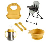 THERMOBABY - Pack Repas Bébé Complet HANDY - Chaise Haute Pliable Et Compacte, Bavoir En Silicone, Tasse En Inox, Cuillères, Bol Antidérapant - Pratique, Confortable Et Design Pour Premiers Repas Bébé