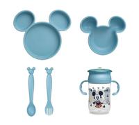 Thermobaby Set vaisselle enfant Mickey DISNEY – Assiette compart., bol, couverts, tasse 360° – Bleu