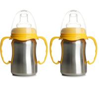 THERMOBABY - Tasse En Inox Bébé Avec Anses Et Tétine Silicone - Anti-Fuites - 180 ml - Facile À Nettoyer - Durable - Idéale Pour L’Autonomie De Bébé - Jaune Mangue (Lot de 2)