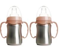 THERMOBABY - Tasse En Inox Bébé Avec Anses Et Tétine Silicone - Anti-Fuites - 180 ml - Facile À Nettoyer - Durable - Idéale Pour L’Autonomie De Bébé - Pêche (Lot de 2)