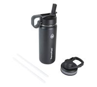 Thermoflask Bouteille d'eau isotherme à double paroi en acier inoxydable avec deux couvercles, 532 ml, noir