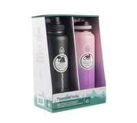 ThermoFlask Lot de 2 bouteilles d'eau isothermes en acier inoxydable de 1200 ml avec paille et couvercles à bec verseur, noir/rose violet