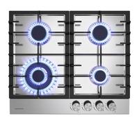 ThermoMate GHSS604 Plaque de Cuisson Gaz inox 4 feux, Table de Cuisson 60cm Encastrable Plaque Wok, Gaz Naturel/Propane, Acier Inoxydable, 8000W