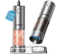 ThermoMaven Ensemble de meules à poivre et sel électriques à capacité plus grande, meule à poivre et sel rechargeable de 110 ml avec lumière LED, moulin à poivre automatique en acier inoxydable avec 6