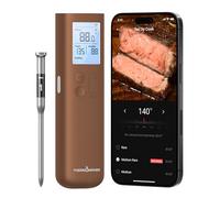 ThermoMaven Thermomètre à viande intelligent Bluetooth sans fil, stabilité du signal Sub-1G, base d'affichage, précision certifiée ± 0,3 °C, portée Wi-Fi pour barbecue, four, fumoir, barbecue, marron