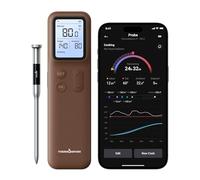 ThermoMaven Thermomètre à viande intelligent Bluetooth sans fil, station de base, portée illimitée, précision certifiée NIST, alertes applications, pour barbecue, four, fumoir, barbecue (marron foncé)