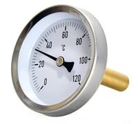 Thermomètre à cadran bimétallique, 0 °C à 120 °C avec manchon d'immersion 1/2" Boîtier en acier inoxydable Manchon en laiton pour chauffage central, chaudière, barbecue, outil de mesure de température