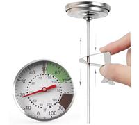 Thermomètre à chocolat, thermomètre à lait en acier inoxydable cadran de 2 pouces avec pince pot pour café chocolat lait argenté pour cuisson la vapeur