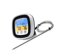 Thermomètre à Viande Numérique en Acier Inoxydable Thermomètre Alimentaire pour Barbecue avec Thermomètre à Sonde à écran Tactile pour Minuterie de Cuisine Four à Barbecue (Le noir)