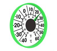 Thermomètre ABS sans pile avec capteur mécanique double échelle pour celsius Fahrenheit autocollant intérieur mural fenêtre 11 x 11 x 2,5 cm Plusieurs couleurs (vert)