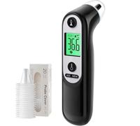 Thermomètre auriculaire infrarouge numérique pour bébés, adultes et personnes âgées - Détection précise de l'âge, écran à code couleur, 21 bouchons d'hygiène, mesure en 1 seconde et alarme de fièvre