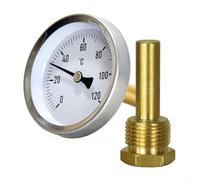Thermomètre bimétallique de 63 mm avec gaine en cuivre 1,27 cm, tampon axial à visser pour chauffage de chaudière à 120 °C