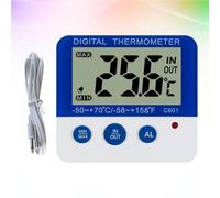 Thermomètre C601 Intérieur et Extérieur Numérique Alarme | ABS Bleu, Affichage Led, Réglage D’alarme Haute et Basse Température, Cuisine